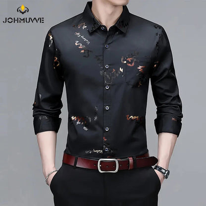 Men's Casual and Fashionable Long Sleeved Printed Shirt, Non Ironing and Wrinkle Resistant Business Top