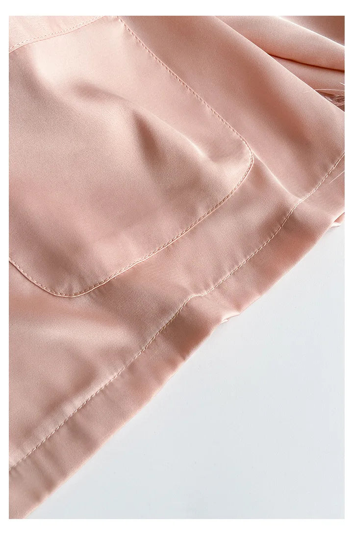 Spring Autumn Female Pajamas Trouser Set Luxury Feather Pink Bride Wedding Sleep wear Gift Sexy Loose Satin Home Wear Lounge wear