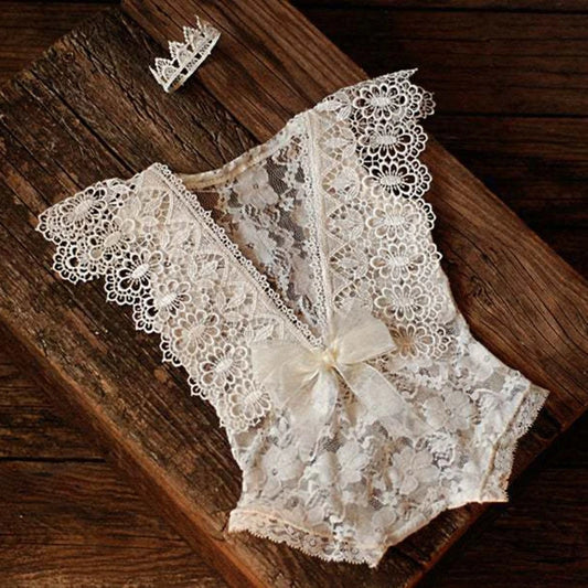 2 Pcs 0-1 Month Newborn Photography Props Baby Headband Lace Romper Bodysuits Outfit Girl Costume Photo Clothing