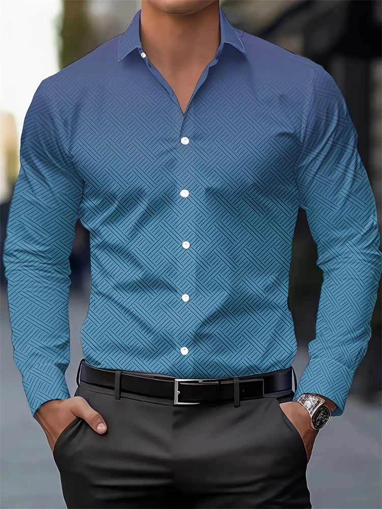 2025 New Spring Long-sleeved Shirt Gradient Style Daily Casual Single-breasted Lapel Shirt Simple Fashion Business Men's Shirt