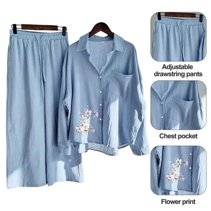 Sprind Summer Cotton Linen Women's 2 Piece Sets Outfits Printed Elegant Casual Plus Size Matching Set Women's Suit Blouse Pants