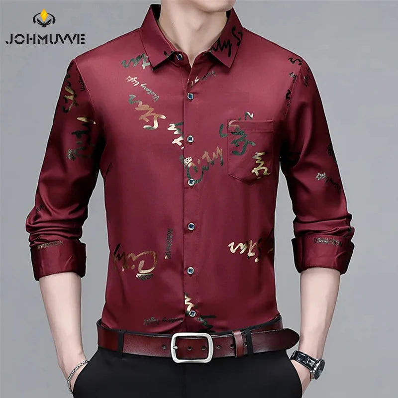 Men's Casual and Fashionable Long Sleeved Printed Shirt, Non Ironing and Wrinkle Resistant Business Top