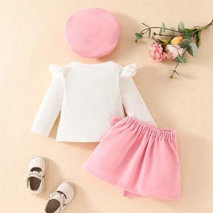 Baby Girls Clothes New Year Set 0-3Y Long Sleeve Big Bow Top Irregular Skirt and Beret 3Pcs Toddler Christmas Clothes