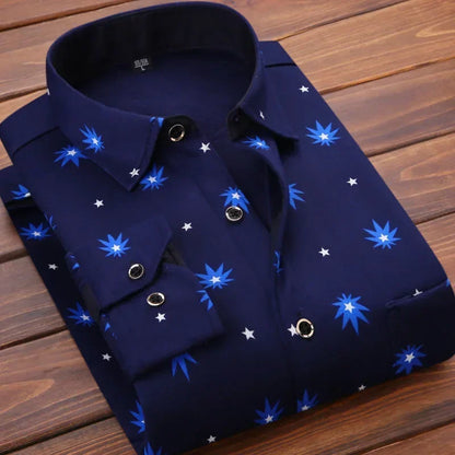 New 2025 Men's Thick Long Sleeve Shirts Fashion Casual Business Versatile Shirts Tops Men Plaid Striped Warm Shirts Camisas Male