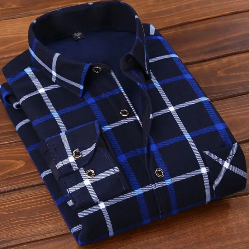 New 2025 Men's Thick Long Sleeve Shirts Fashion Casual Business Versatile Shirts Tops Men Plaid Striped Warm Shirts Camisas Male