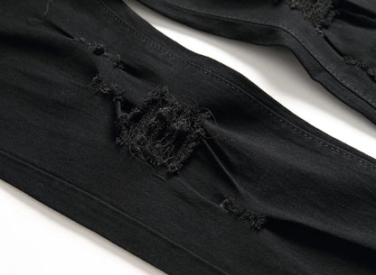 Punk Street Style Ripped Skinny Jeans Men Vintage Wash Solid Denim Trouser Men's Casual Slim Fit Pencil Denim Holes Pants 2025