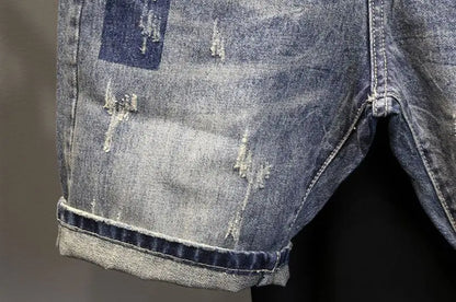 Korean Luxury Clothing Men's Summer Denim Knee Length Shorts 2025 Fashion Designer Ripped Hole Cowboy Korean Slim Short Pants