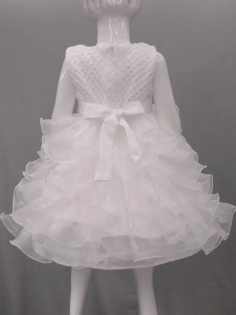 Tutu Beading Flower Baby Girl Dress For Wedding Party Sleeveless Infant Baby Dresses For 1st Birthday Toddler Baptism Clothes