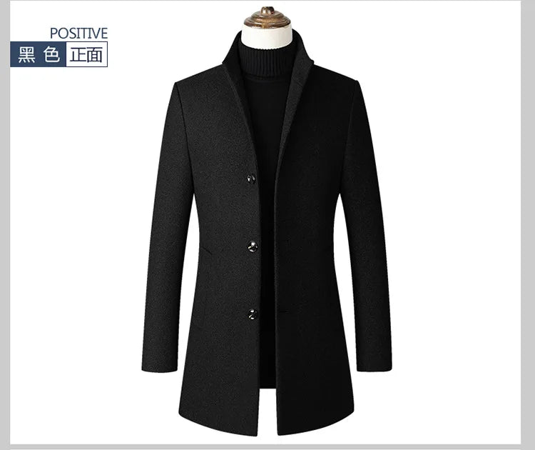 EUR Size S-XXL Autumn Winter Thick Warm Stand-up Collar Woolen Men Coat Business Casual Slim Coat Woolen Jacket Male Windbreaker