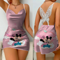 Minnie Mouse Backless Dress Fashion Summer Dresses 2025 Pajama Skirt Bow Knot Mickey Disney Satin Surface Women's Elegant Women
