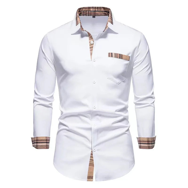 Popular men's color-blocked casual long-sleeved formal shirt men's slim plaid luxury shirt extra large size xs-6xl
