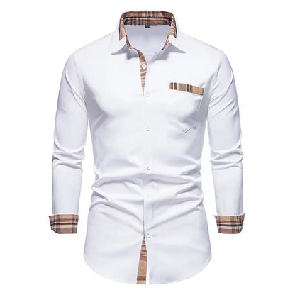 Popular men's color-blocked casual long-sleeved formal shirt men's slim plaid luxury shirt extra large size xs-6xl