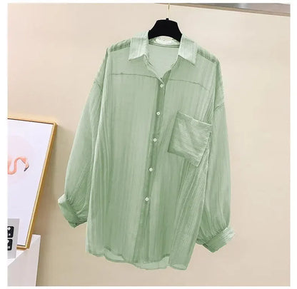 Shirts Women Sheer Thin Chic Summer Simple Solid Sun-proof Temper Fashion Baggy All-match Basic Korean Style Clothes