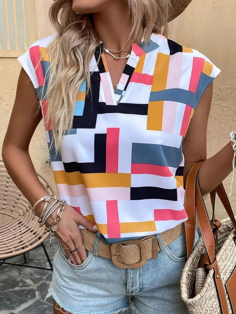 Women's Blouse Casual Short Sleeve Shirt Simple V Neck Tops Elegant Shirts And Blouses Deals Summer Youthful Woman Clothes 2025