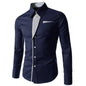 Fashion Slim Fit Men Top Shirt Long Sleeve Stand Collar Color Block Button up Top