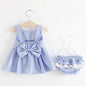 2025 Girls Cute Summer Sleeveless Dress Girl 2Pieces Sets Short Pants + Dress Set Stripe Patten for Baby 6-24M