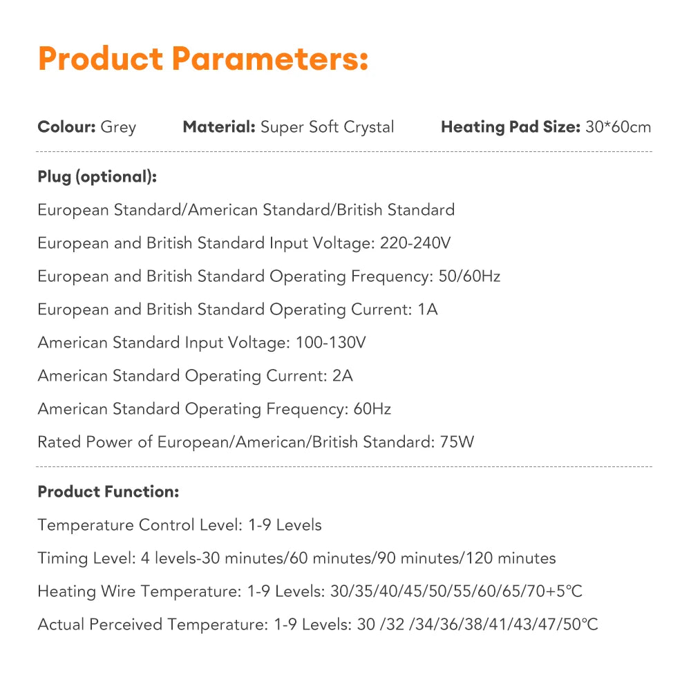 Electric Heating Blanket 2025 New 60*30cm 9 Levels Thermal Pads Heated Mat Soft Safe Winter Body Back Leg Warmer for Home Use