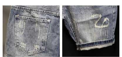 Korean Luxury Clothing Men's Summer Denim Knee Length Shorts 2025 Fashion Designer Ripped Hole Cowboy Korean Slim Short Pants