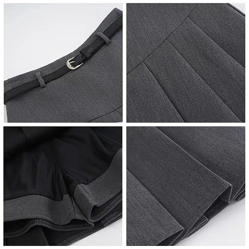 Fashionable High Waist College Style Cute Pleated Skirt For Women (With Belt)