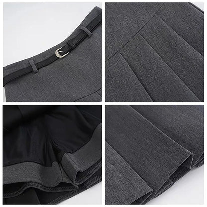 Fashionable High Waist College Style Cute Pleated Skirt For Women (With Belt)