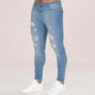 Biker Jeans Men's Distressed Stretch Ripped Biker Jeans Men Hip Hop Slim Fit Holes Punk Jeans Zipper Pure Color Denim Pants