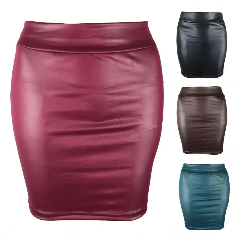 Women Mini/Long Skirt Solid Color High Waist Slim Fit Skinny Matte Faux Leather Cozy Commuter Bodycon Skirt Streetwear
