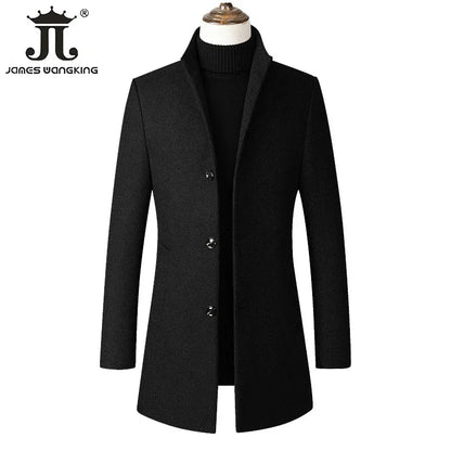 EUR Size S-XXL Autumn Winter Thick Warm Stand-up Collar Woolen Men Coat Business Casual Slim Coat Woolen Jacket Male Windbreaker