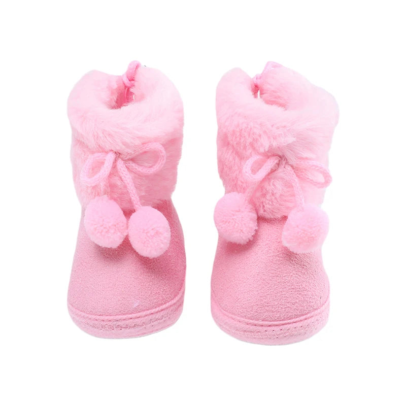 Suefunskry Toddler Baby Girls Boys Boots Winter Warm Soft Sole Fluffy Lace up Boots Cute Plush Pom Decoration Non Slip Shoes