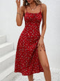 2025 Summer Sexy Spaghetti Straps Dress Women Fashion Polka Dot Print Sleeveless Slit Dress Boho Casual Beach Midi Dresses