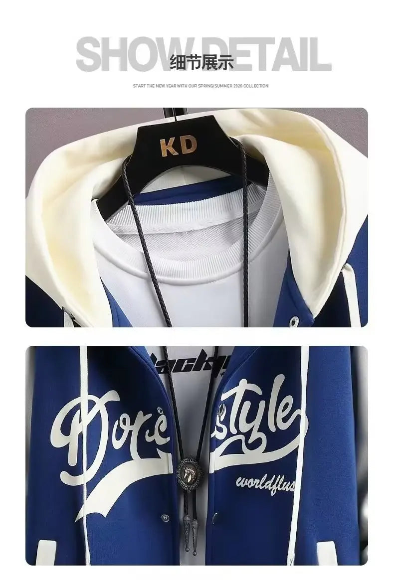 Men's Hooded Baseball Jersey Autumn Korean Casual Hooded Jacket Harajuku High Street Fashion Men's Clothing High Quality Coat