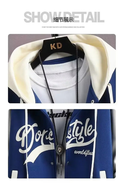 Men's Hooded Baseball Jersey Autumn Korean Casual Hooded Jacket Harajuku High Street Fashion Men's Clothing High Quality Coat