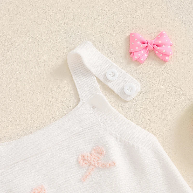 Suefunskry Baby Girl Overalls, Sleeveless Bows Pattern Knit Romper Bodysuit Spring Fall Clothes for Casual Daily