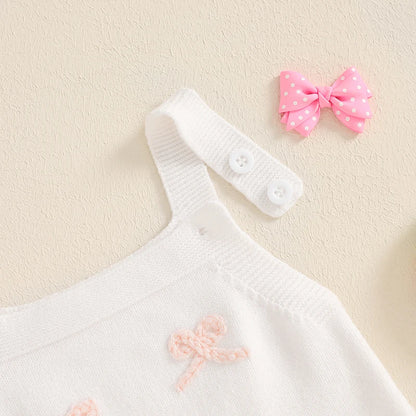 Suefunskry Baby Girl Overalls, Sleeveless Bows Pattern Knit Romper Bodysuit Spring Fall Clothes for Casual Daily