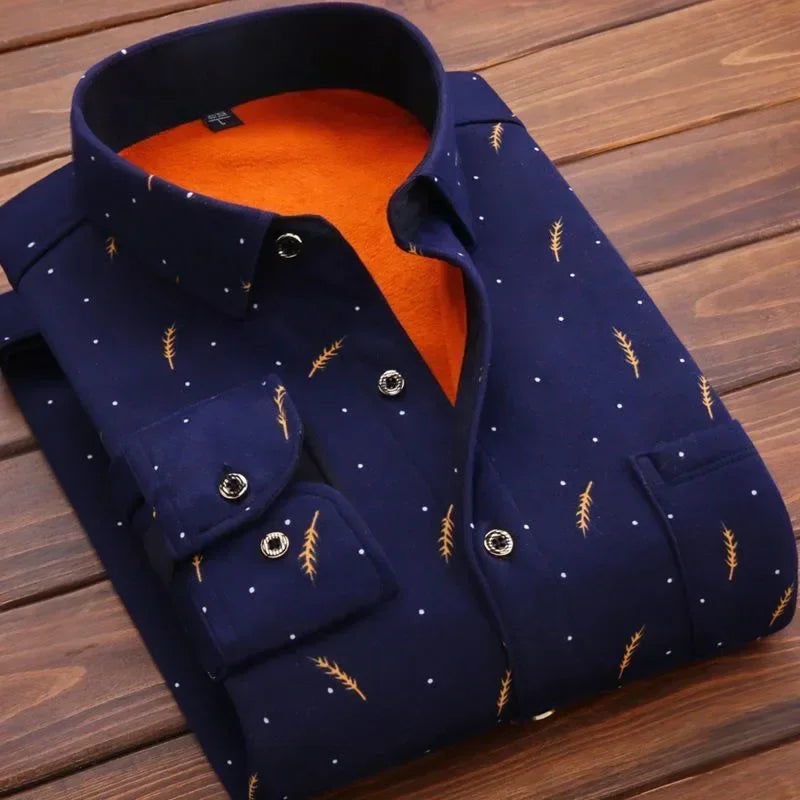 2025 Men's Autumn Winter Casual Fleece Plaid Shirt Fashion Soft Warm Turn Down Collar Long Sleeve Shirt Male High-Quality Tops