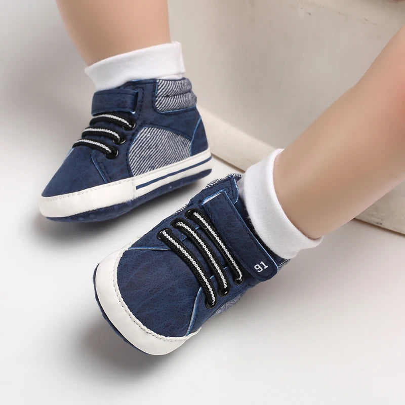 Lucky Blue Newborn Infant Toddler Boy Girl Casual Breathable Soft Cloth Bottom  Anti-slip PU Leather First Walkers Canvas Shoes
