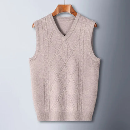 2025 New Trend Men's Business Casual Pullover Wear Warm Sleeveless Wool Knitted Sweater Vest Tops