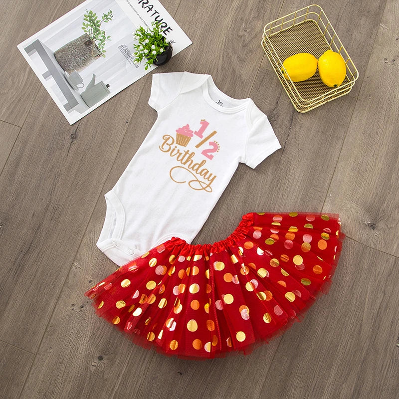 It's My 1/2 Birthday Baby Girls Birthday Outfit Cake Smash Outfit Birthday Party Shirt Tutu + Baby Bodysuits Dress Set Clothes