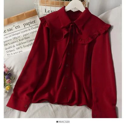 Women Sweet Shirts Cute Tops Peter Pan Collar S-3XL Loose Fashion Temper Minimalist Lolita French Elegant Clothes Trendy 5-Color