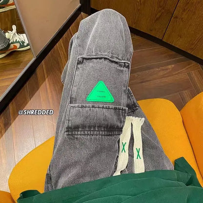 Men's Jeans European and American Pocket Straight Loose Large Size Men and Women Jeans Trendy Ins Hot Sale Skateboard Jeans