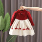 Autumn Winter Girls' Sweater Long Sleeve Dress 2025 Christmas Party Girl Baby Retro Cheongsam Lotus Leaf Knitted Wool Dress