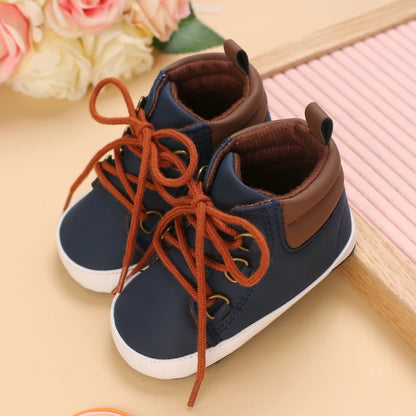 Lucky Blue Newborn Infant Toddler Boy Girl Casual Breathable Soft Cloth Bottom  Anti-slip PU Leather First Walkers Canvas Shoes