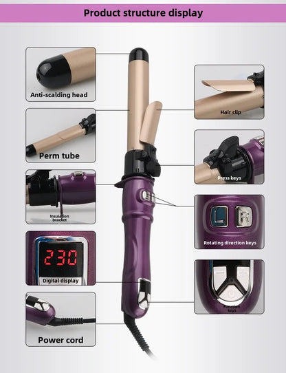 Automatic Hair Curler 1.1inches Rotating Curling Iron with LED Display Fast Heating Curling Wand Hair Curler for Home Travel Use