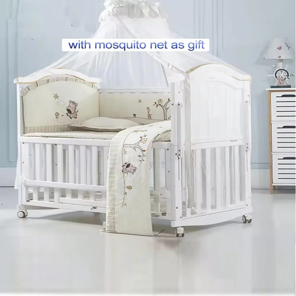 Mini Baby Crib 4 in 1 Convertible with Memory Foam Mattress(38"by 24") Included, Cunas para Babes 2024 Natural Wood Portable Crib