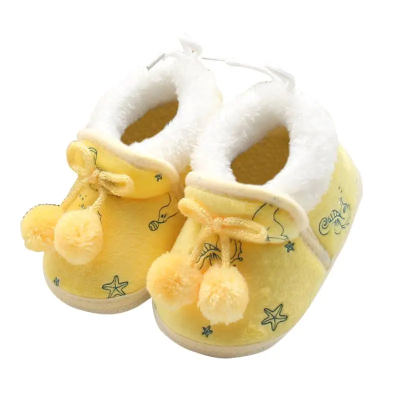 Winter Snow Baby Boots Faux Fur Warm Fluff Balls Indoor Cotton Soft Sole Infant Newborn Toddler Baby Shoes 0-18M