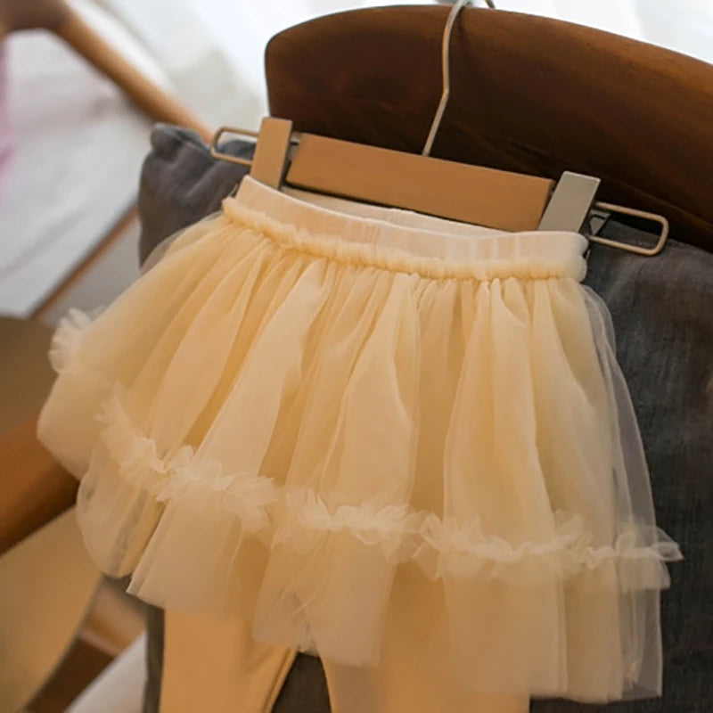 MILANCEL New Autumn Baby Children's Skinny Pants Culotte 1-4Y Girls Sweet Mesh Skirt Leggings Kids Trousers