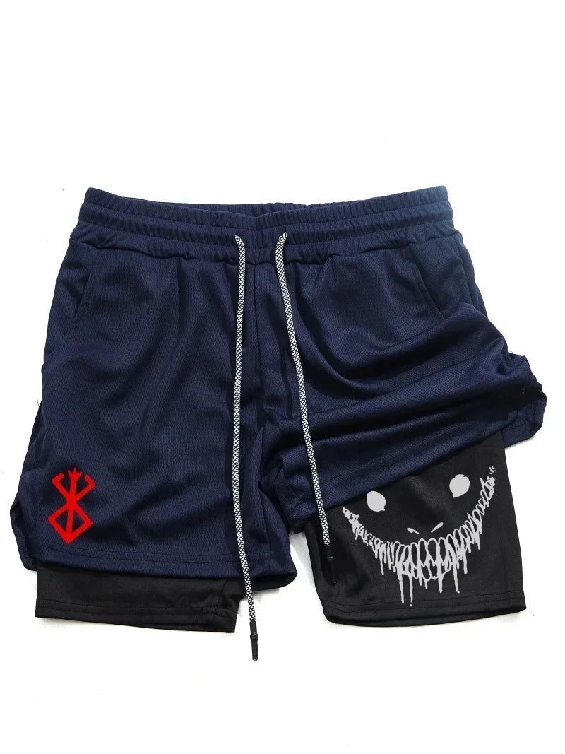 Berserk- Men's 2 in 1 Sports Shorts, Quick Dry Running Shorts, Gym & Fitness Training, Double Layer