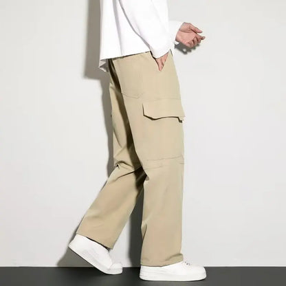 Thick and stretchy straight leg elastic waistband versatile casual long pants for men in autumn and winter, warm pure cotton pan