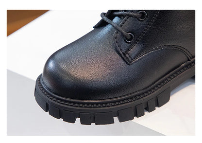 Girls Boots Simple Non-slip Back Zipper Summer Breathable Versatile Soft Autumn Winter Black Children Leather Boots 2025 New