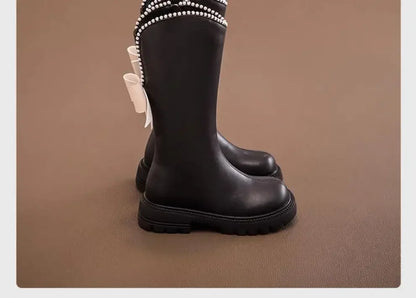 Long Boots for Girls and Children 2025 New Winter Long Leather Boots Princess Foreign Girls Plus Cashmere Shoes