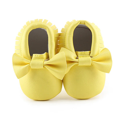Meckior Baby Shoes Newborn Infant Boy Girl First Walker PU Sofe Sole Princess Bowknot Fringe Toddler Baby Crib Shoes Casual